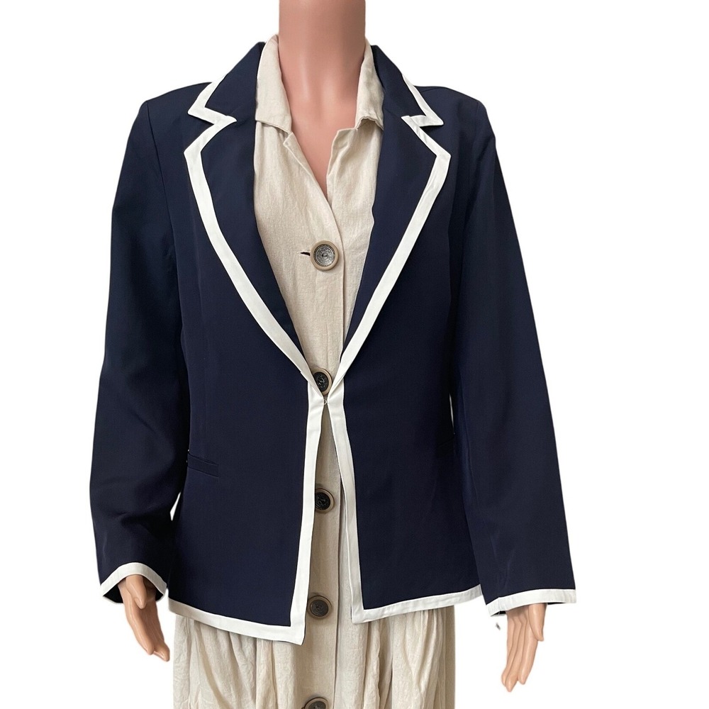 JM Studio John Meyer Navy White Trim Blazer L NWT Nautical Career Classic $139